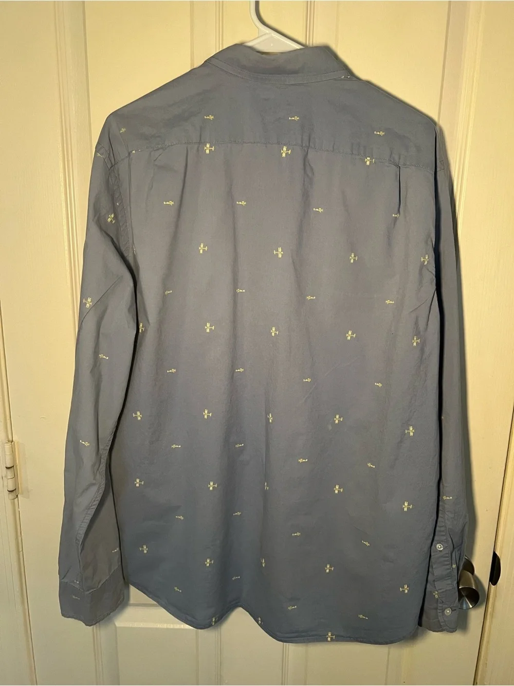 J.Crew Men’s Large Airplane Print Button Down Shirt Blue 100% Cotton